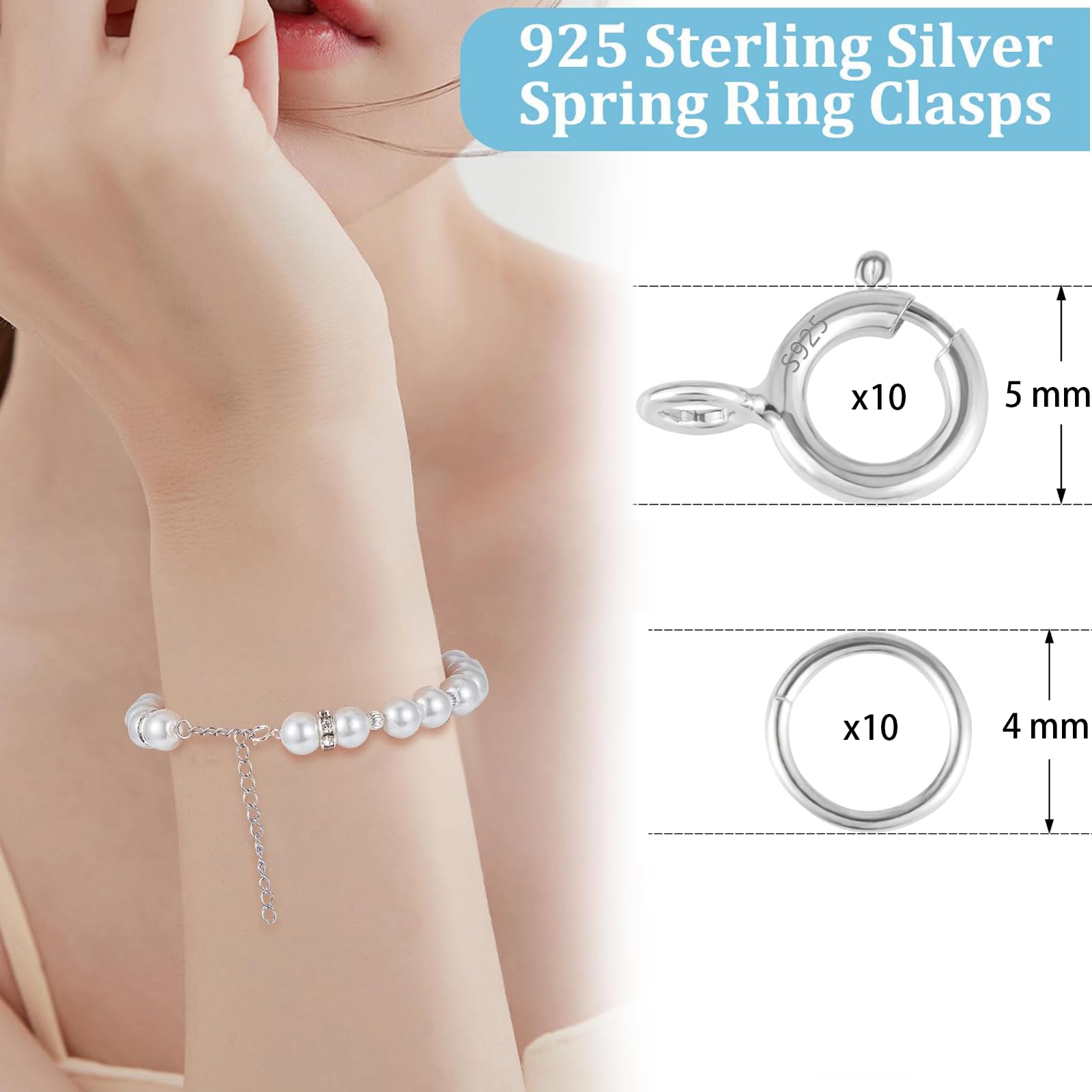 Nayyana Lot De 20 Fermoirs à Ressort Argent Sterling 925 - Pour Création Bijoux Bracelets Colliers