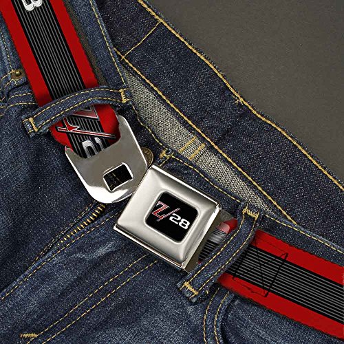 Buckle-Down Seatbelt Belt - 1969 Camaro Z/28 Emblem/Stripe Red/Black/Gray/Silver - 1.5" Wide - 24-38 Inches in Length2
