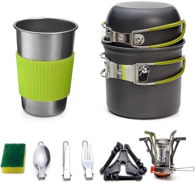 Queta Camping Cookware Set, Camping Pot with Stove Picnic Hiking