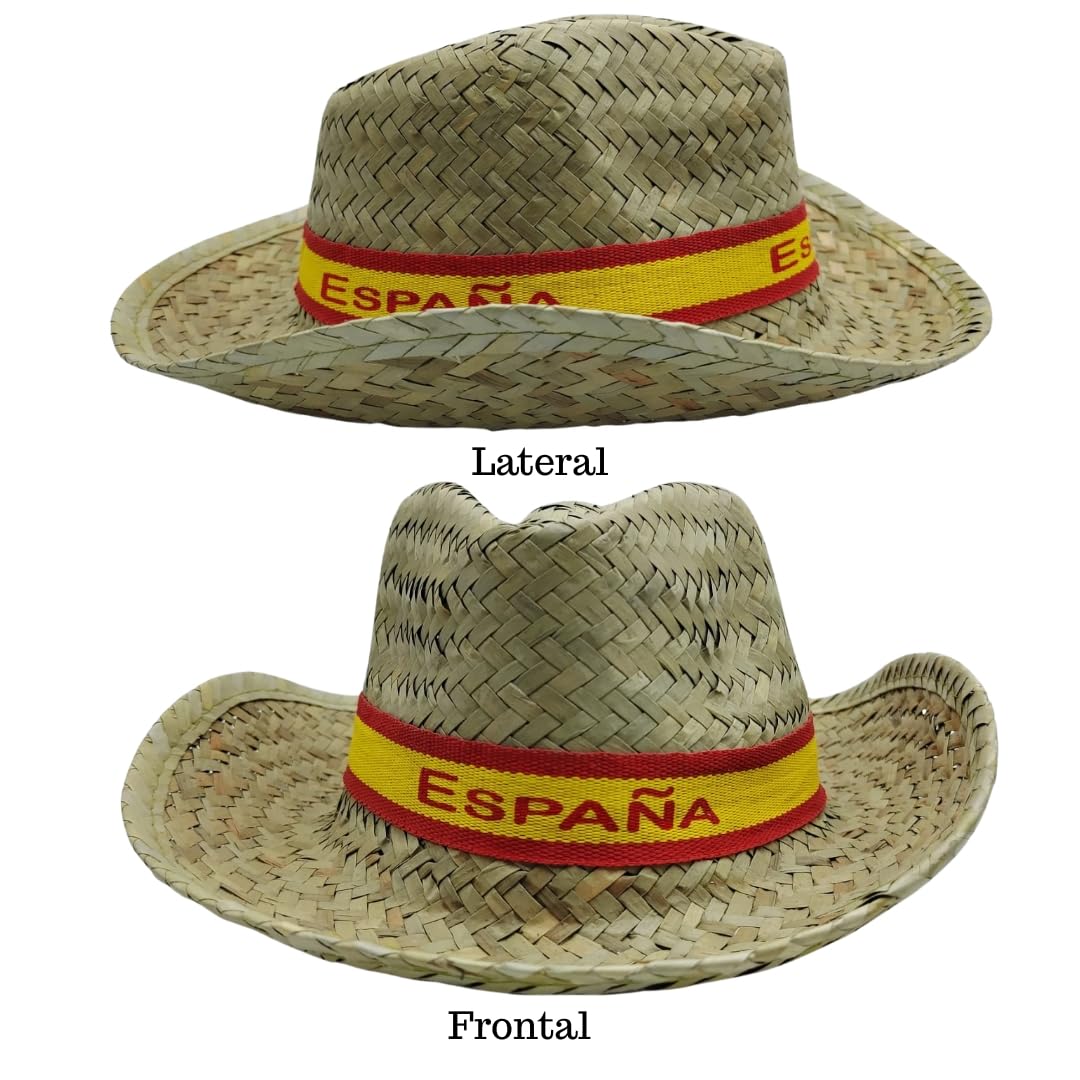 Pack Cappelli di paglia con nastro bandiera Spagna per gruppi: addii, penne, fiere, eventi patriani, capeas o viaggi estivi | Accessorio ideale per gruppi e feste