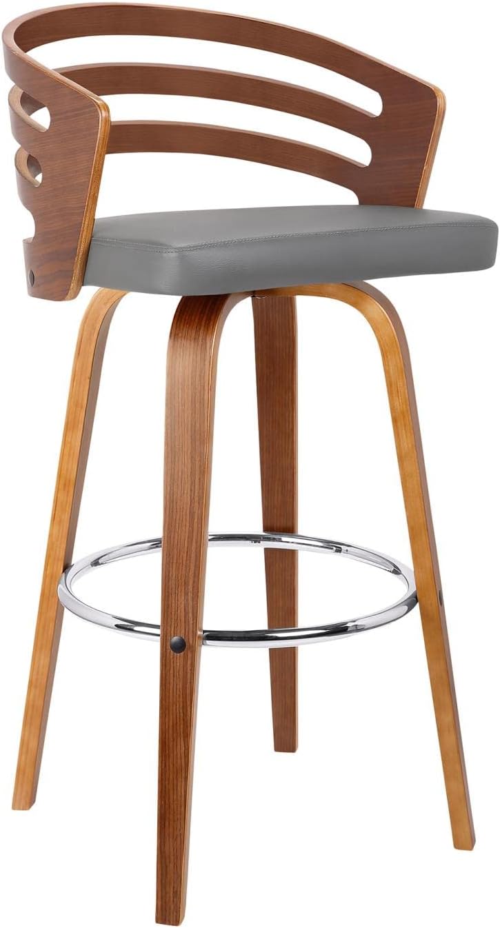 Armen Living Jayden Mid-Century Swivel Counter Height Barstool, 26", Gray 26" Counter Height Grey/Walnut Barstool
