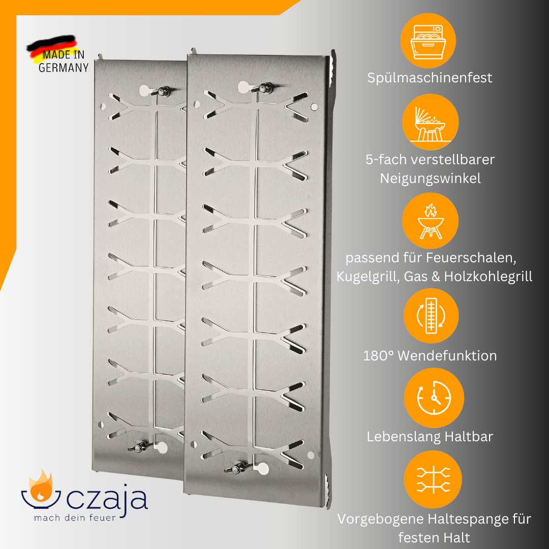 Czaja Feuerschalen® Edelstahl Flammlachsbretter-2er Set-Flammlachsbretter mit Wendefunktion für Feuerschale und Kugelgrill…