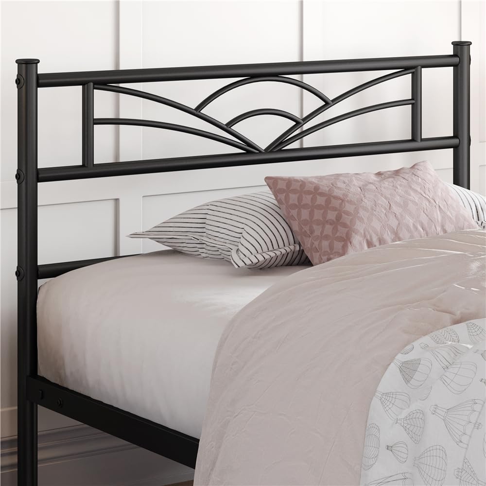 Yaheetech Set di 2 Struttura Letto Singolo in Ferro con Spazio Aggiuntivo Testiera a Forma di Nuvole Camera da Letto Ospiti Soggiorno Nero 90 x 200 cm