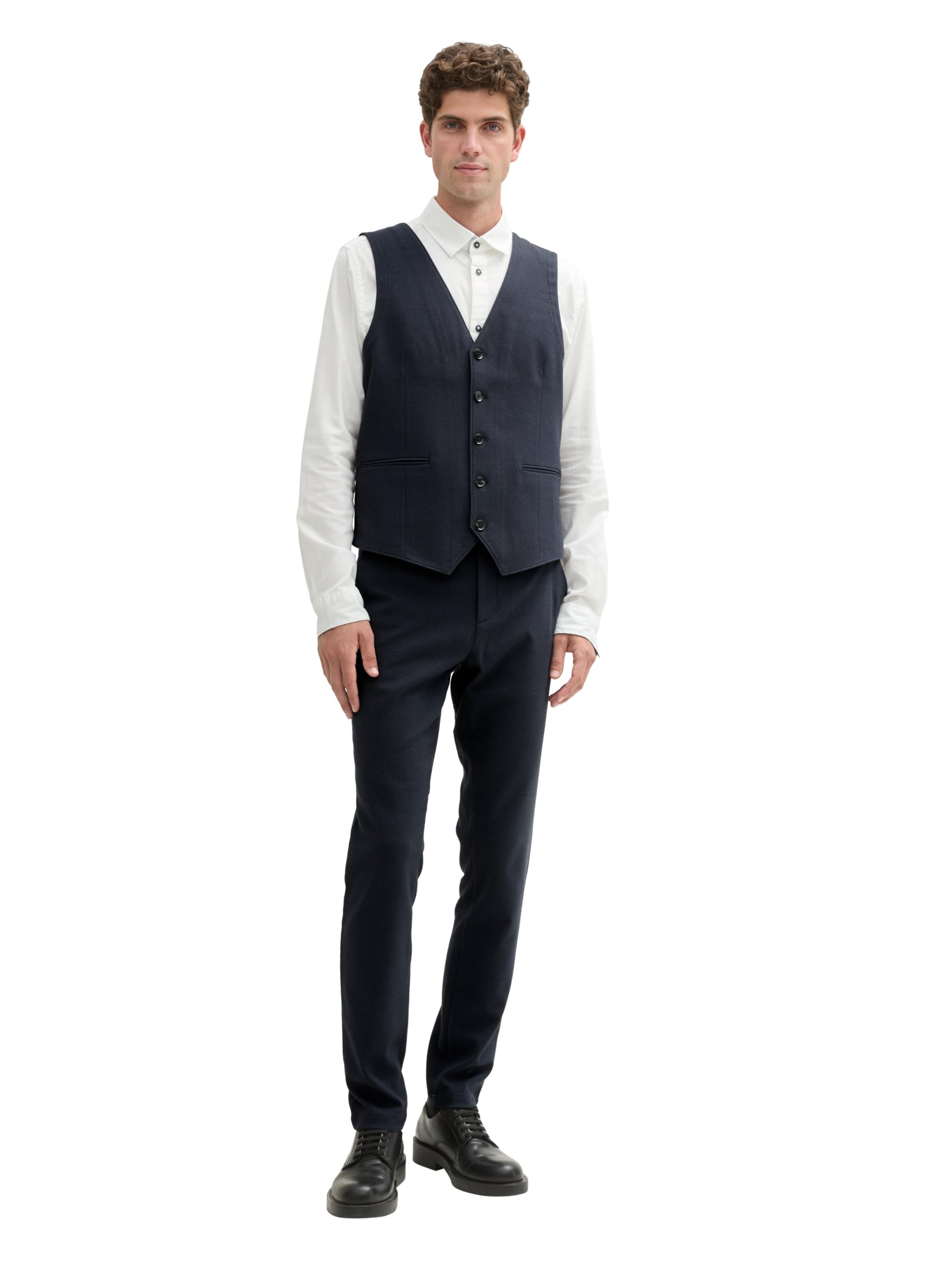 TOM TAILOR Herren Dobby Anzugsweste mit Stretch-Anteil, 36780 - Navy Blue Structure, 52 – Ansicht 2