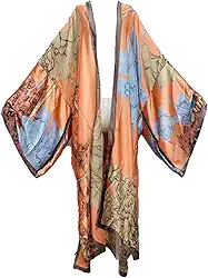 Saída de praia com sensação de seda para o verão, cardigã feminino, sexy, boho, festa africana, manga comprida, quimono kaftan