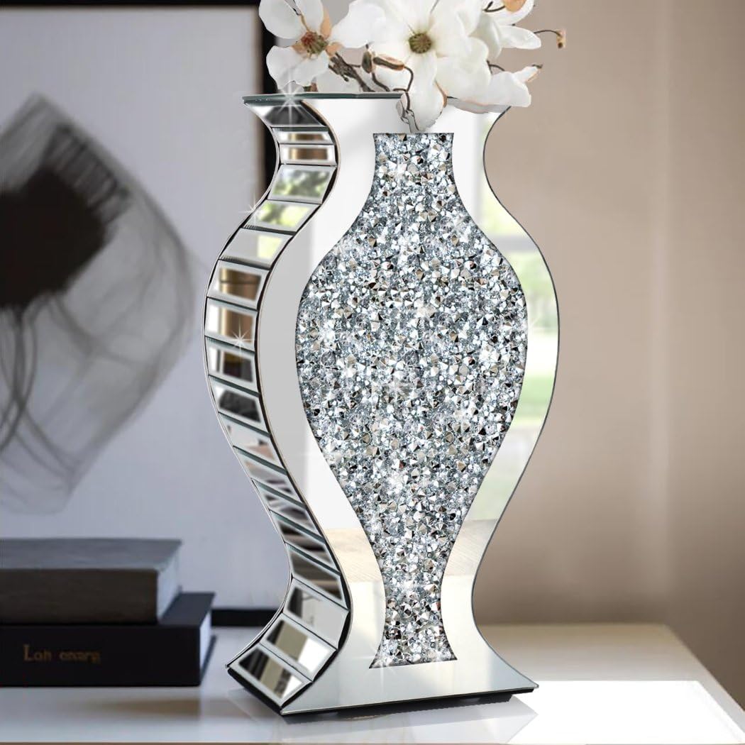 Crushed Diamond Mirror Vase Crystal Silver Glass Stunning Decorative Vase Flower Luxury for Home Décor. Can’t Hold Water. Crushed Diamond Mirror Vase Crystal Silver Glass Stunning Decorative Vase Flower Luxury for Home Décor. Can’t Hold Water.