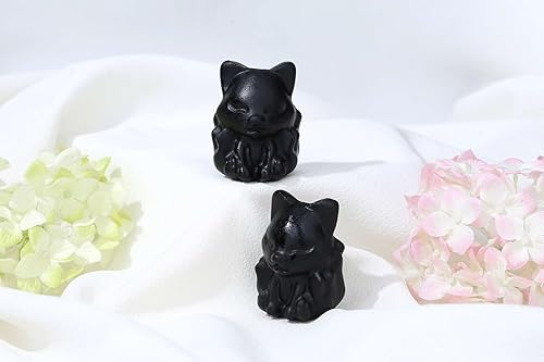 Miniatura 3 de LAIDANLA Estatua de zorro de obsidiana mate de 2 pulgadas, cristales curativos, estatua de zorro negro, tallada a mano, piedra natural pulida,