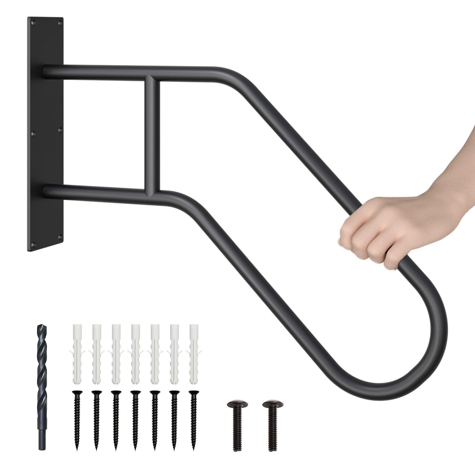Handrails for Outdoor Steps Wall Mount,Heavy Duty Non-Slip Railings for 1-3 Steps, U-Shape Safety Handle for Garage, Porch, Garden (Dia 1" Pipe, Black)