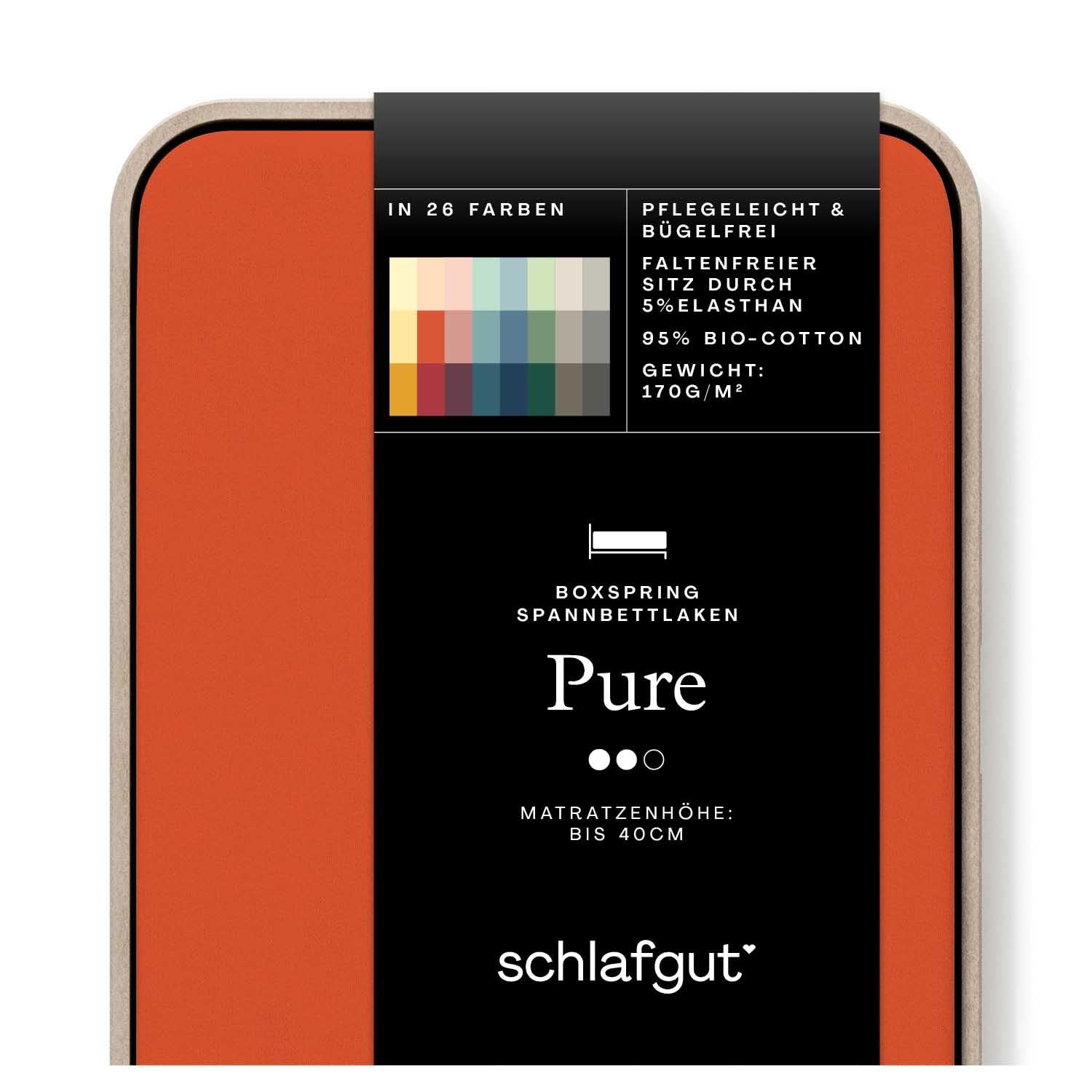 Schlafgut Pure Boxspring Spannbettlaken 120x200cm bis 130x220cm Red Mid, Spannbetttuch aus weicher Biobaumwolle