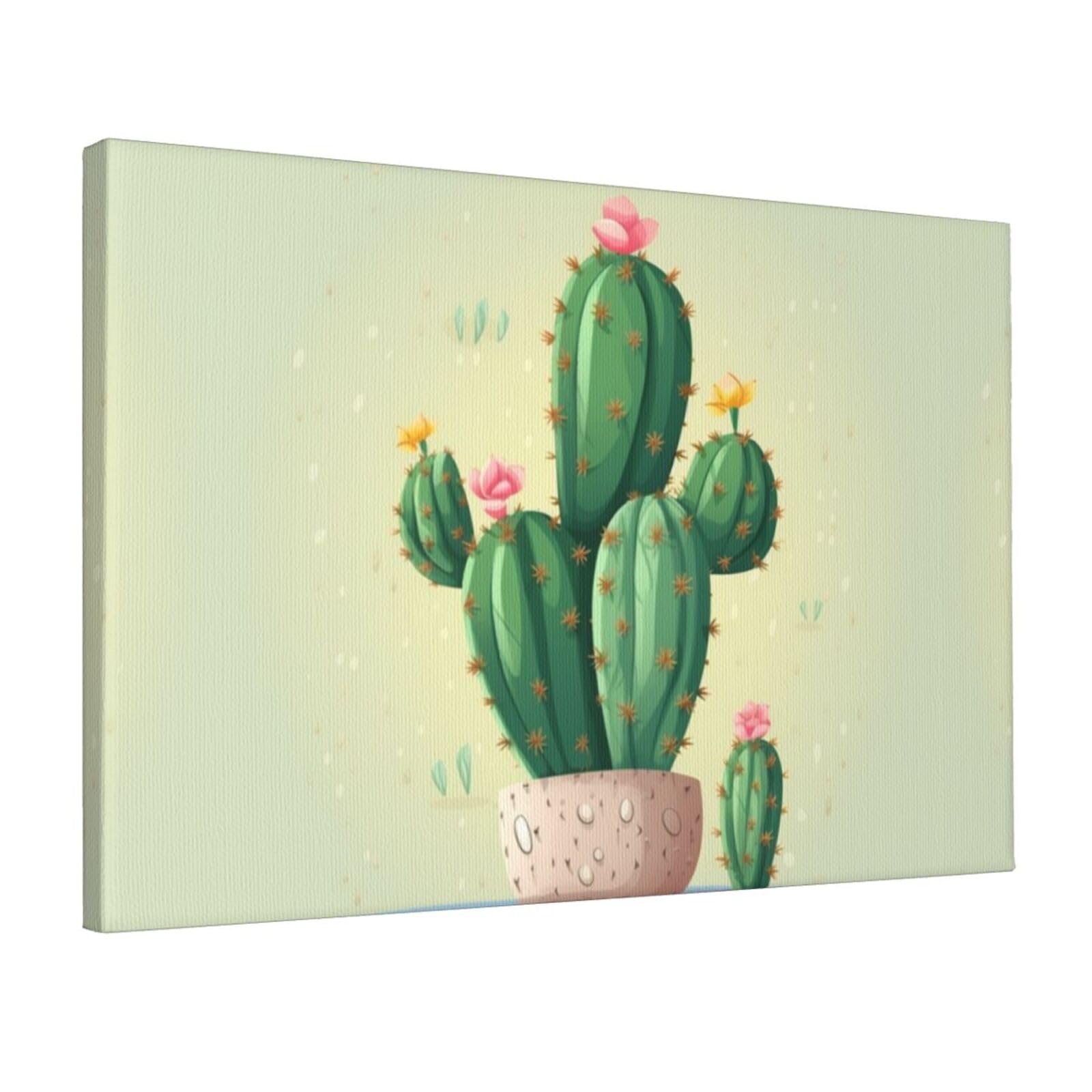KLOPH Cute Cactus Canvas Wall Art for Living Room 12"x18" Modern Artwork Painting for Bathroom Hanging Canvas Prints Aesthetic Wallart for Bedroom Kitchen Office Wall Decor