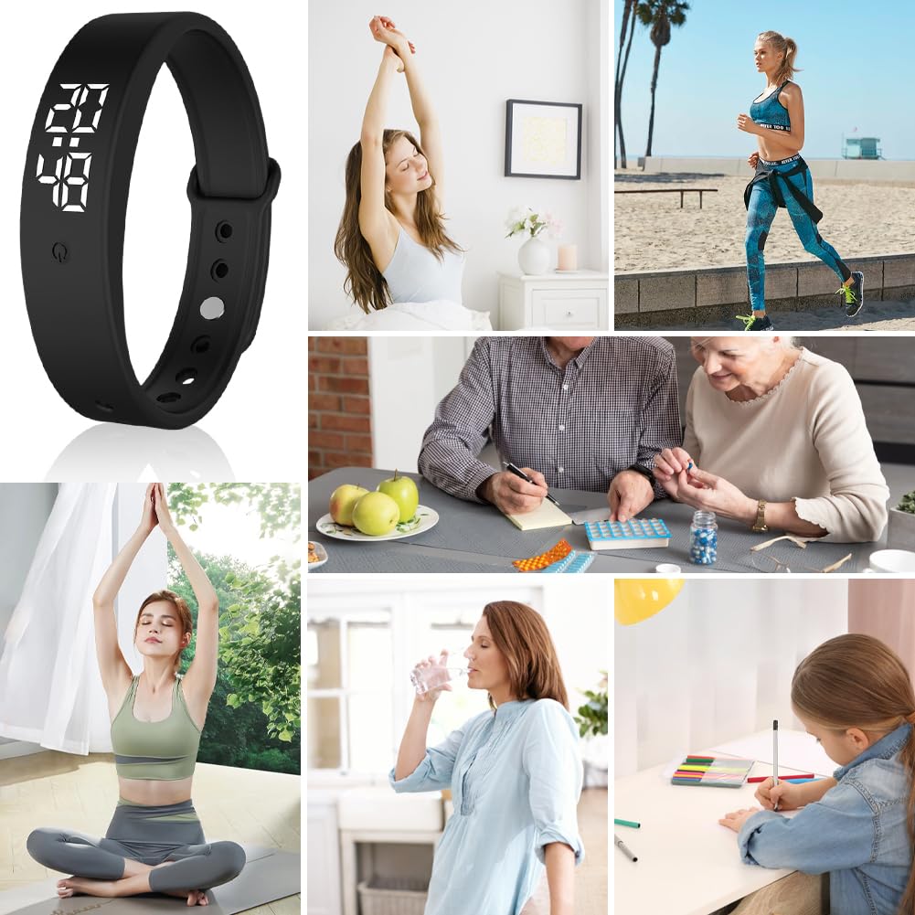 Réveil à Vibration en Bracelet, Réveil Silencieux pour Enfants et Adultes, Montre de Dressage Pot, Rappel de Boisson, Rappel de Médicament