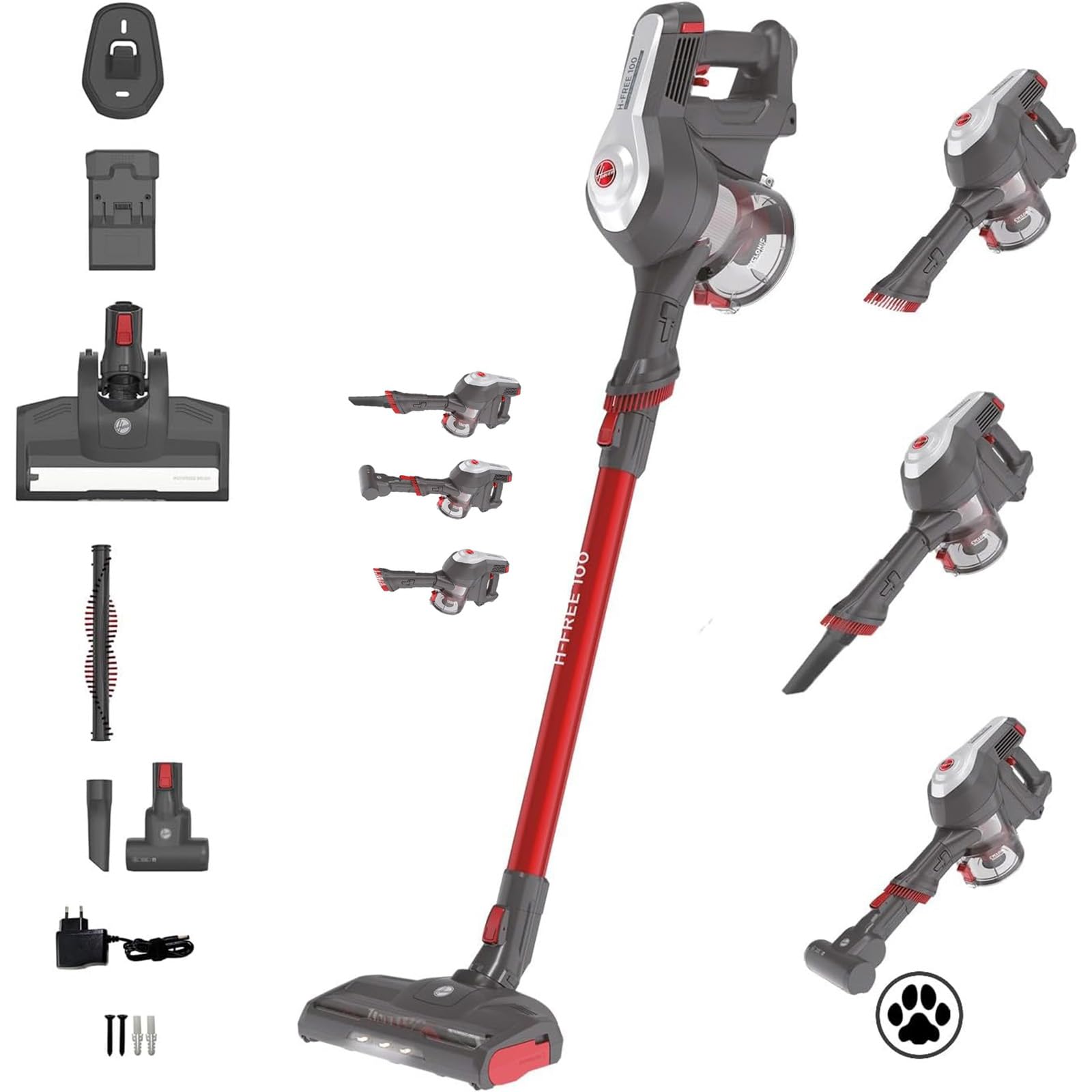 Hoover Akku-Staubsauger H-Free 100 für Tierhaare, 40min Laufzeit, LED-Licht, 40min Laufzeit, 0,9L XL-Staubbehälter, für Teppich/Auto/Sofa, Leichter Staubsauger kabellos