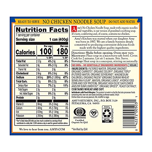 Amy's Soup, Vegan, No Chicken Noodle Soup, Made With Organic Vegetables, 14.1 Ounce (Pack Of 12) #TOP1