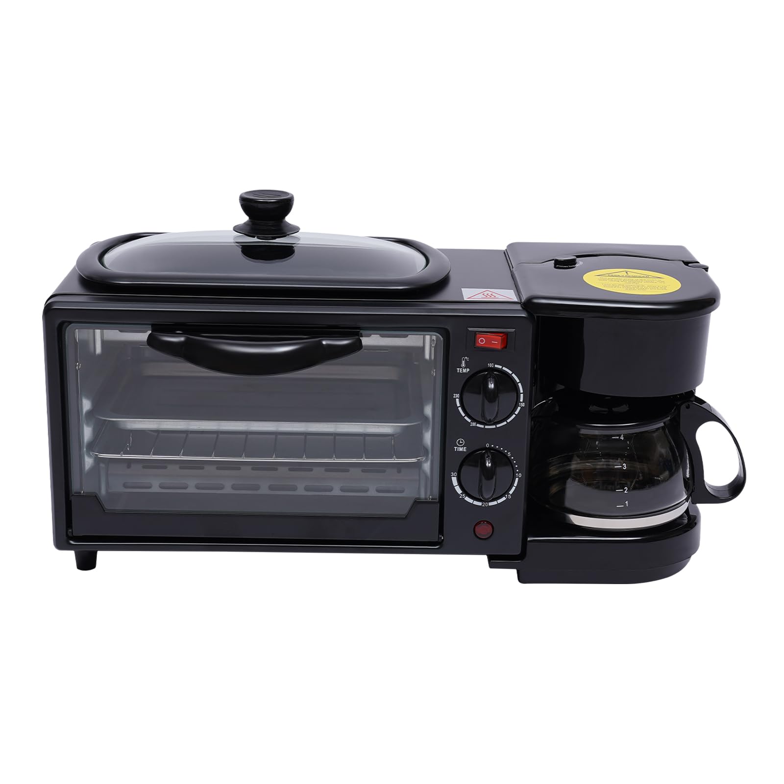 Macchina per la colazione multifunzione 3 in 1, 600 ml, filtro a tramoggia, tostapane, forno 9 l, griglia antiaderente, lavoro separato, timer 0-30 minuti