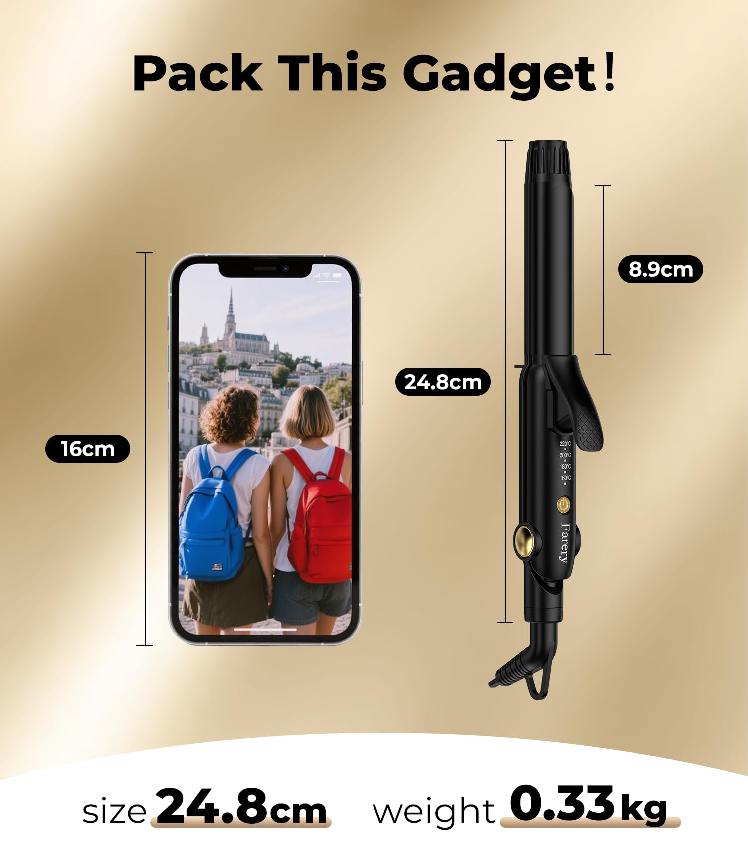Plancha de rizar para viajar Farery, plancha alisadora de cabello mini de 25 mm con 4 temperaturas ajustables, bastón de rizar cerámico 2 en 1 para cabellos cortos, voltaje dual.