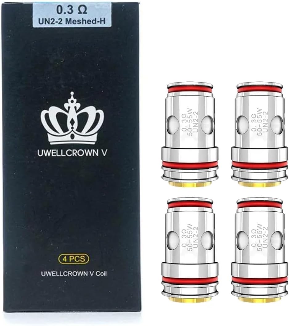 Uwell Crown 5 Replacement Coils, 0.3ohm, UN2-2, Dual Mesh, Enhanced Flavour, Dense Vapour, Compatible with Crown 5 Tank, Uwell Vaping Coils, Pack of 4, No Nicotine