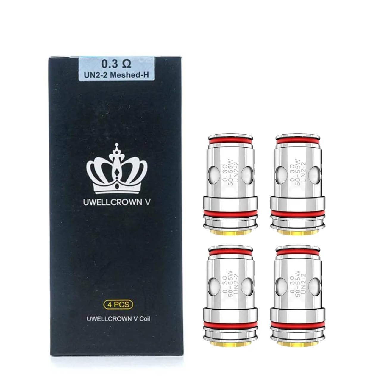 Crown 5 Replacement Coils, 0.3ohm, UN2-2, Dual Mesh, Enhanced Flavour, Dense Vapour, Compatible with Crown 5 Tank, Uwell Vaping Coils, Pack of 4, No Nicotine