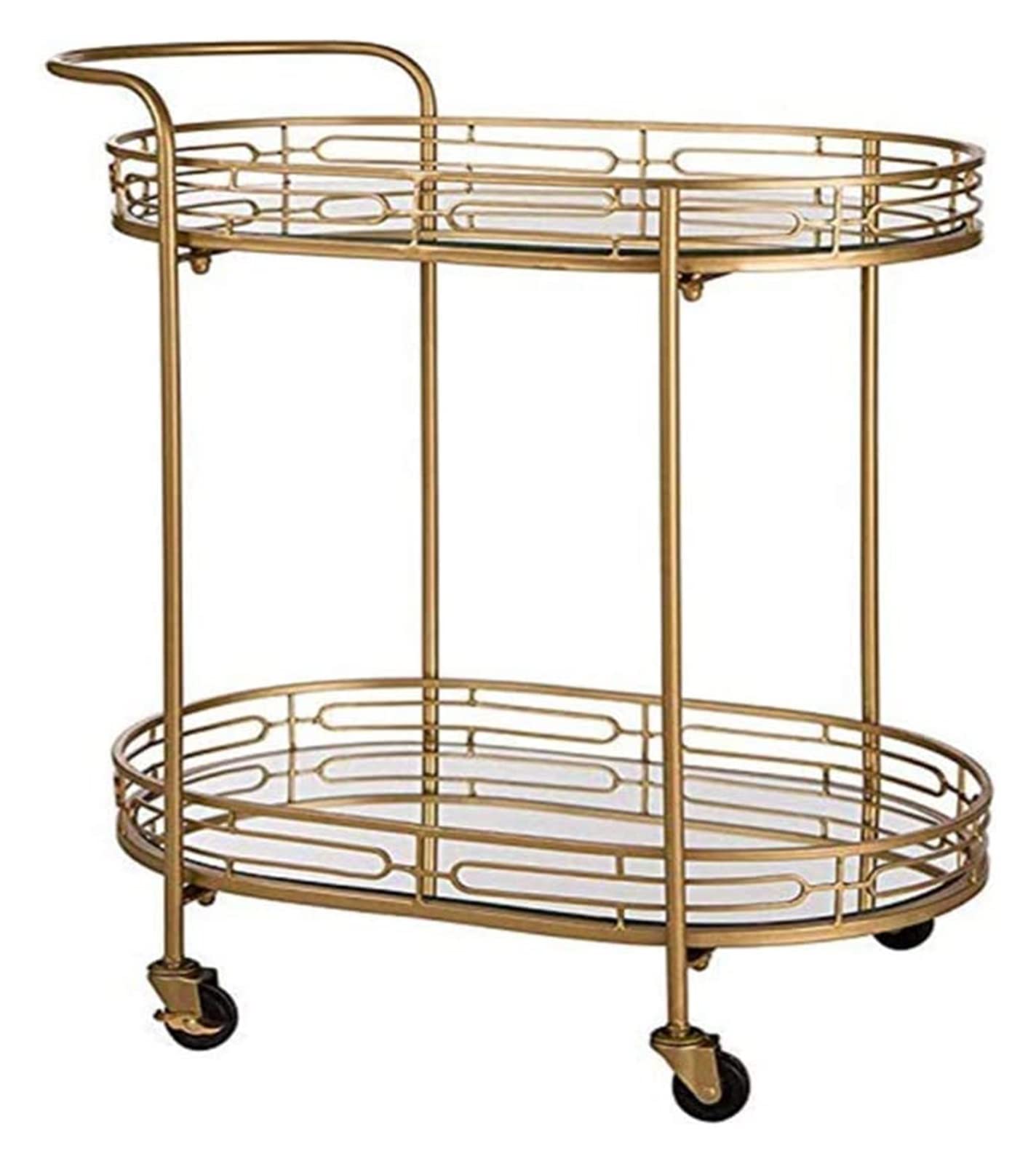 Carrelli da Bar per la casa, l'hotel, Il Ristorante, Il Servizio da Vino e tè - Carrelli da Bar ovali Dorati su Ruote, 2 Livelli, in Metallo di Lusso, con Vetro specchiato