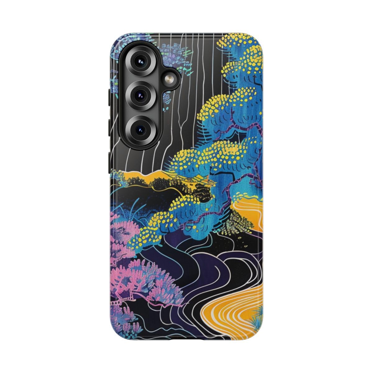 Coque Samsung S25 résistante brillante bleu avec motif abstrait nature - 5