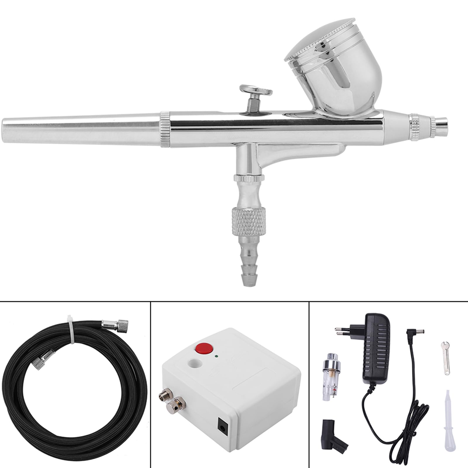 Fdit Kit de Compresor de Aerógrafo, Juego de Cepillos de Aire de Pulverización de Doble Acción (Enchufe europeo 110-240V)
