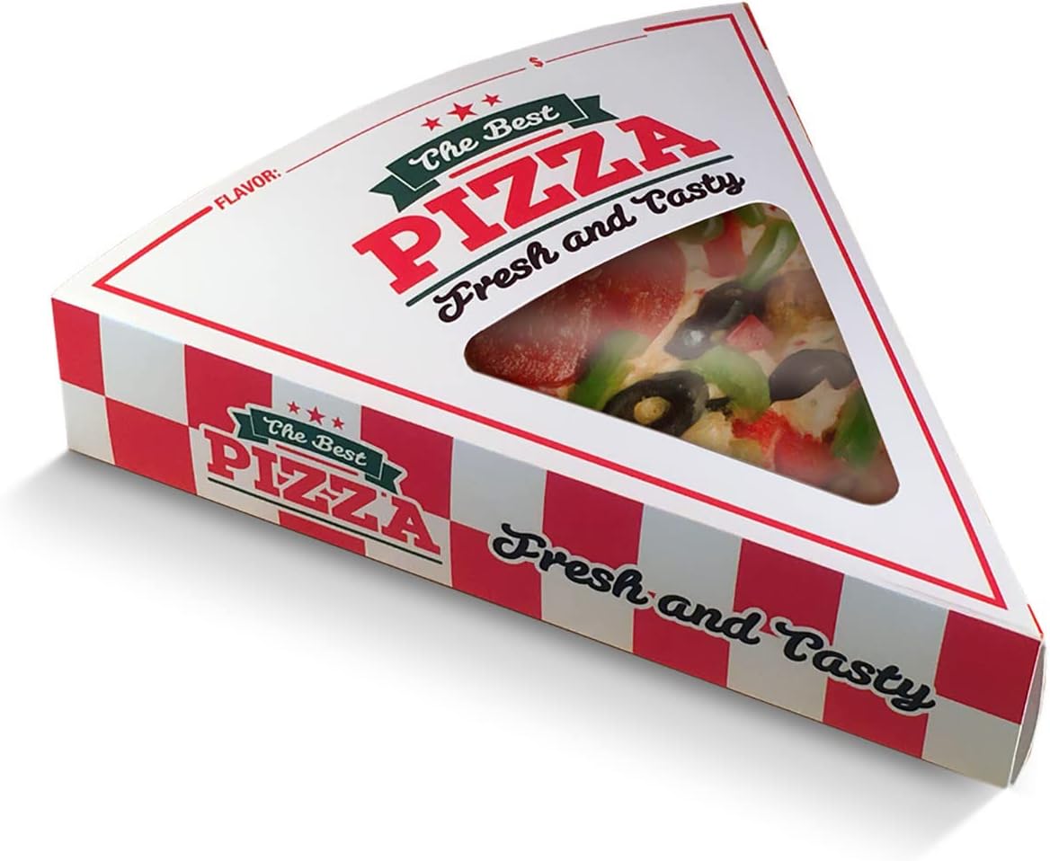 Individual Pizza Slice Box | Disposable Single Slice Pizza Box with Clear Window | StorFlat, Thick & Sturdy | Grease-resistant | 250/Case (10" L x 9" W x 1.875" H)