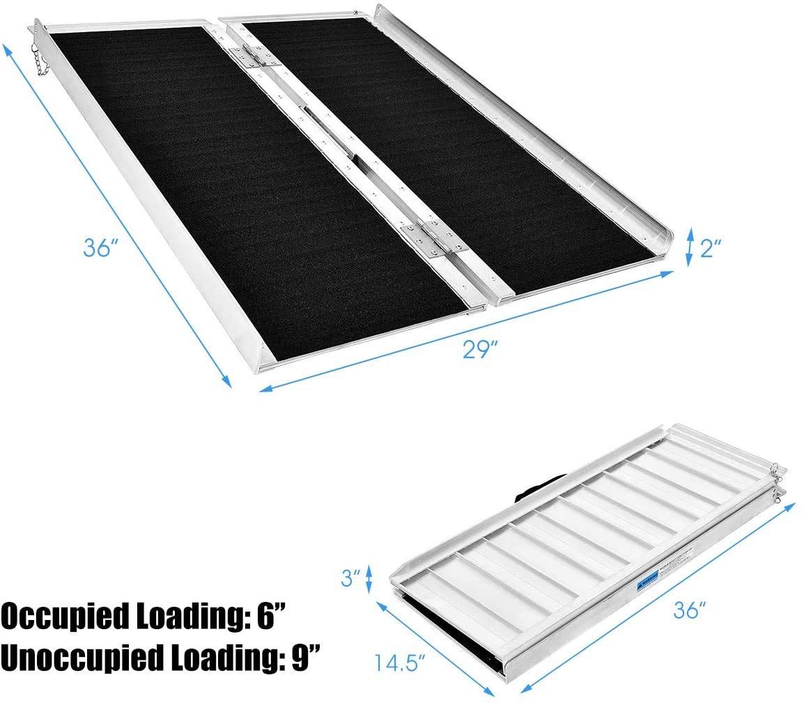 Goplus MultiFold Aluminum 3' NonSkid Wheelchair Ramp Mobility Scooter Extra Wide Ramp (3' x 30