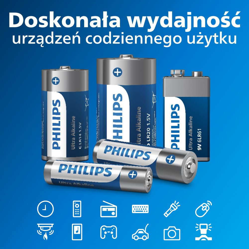 Philips Ultra AA Baterie alkaliczne o długiej żywotności, do pilotów, zabawek i zegarków, 40 sztuk