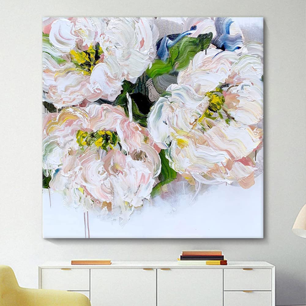 Toile pivoines 3D peinte main pour sublimer un mur blanc vide sans âme
