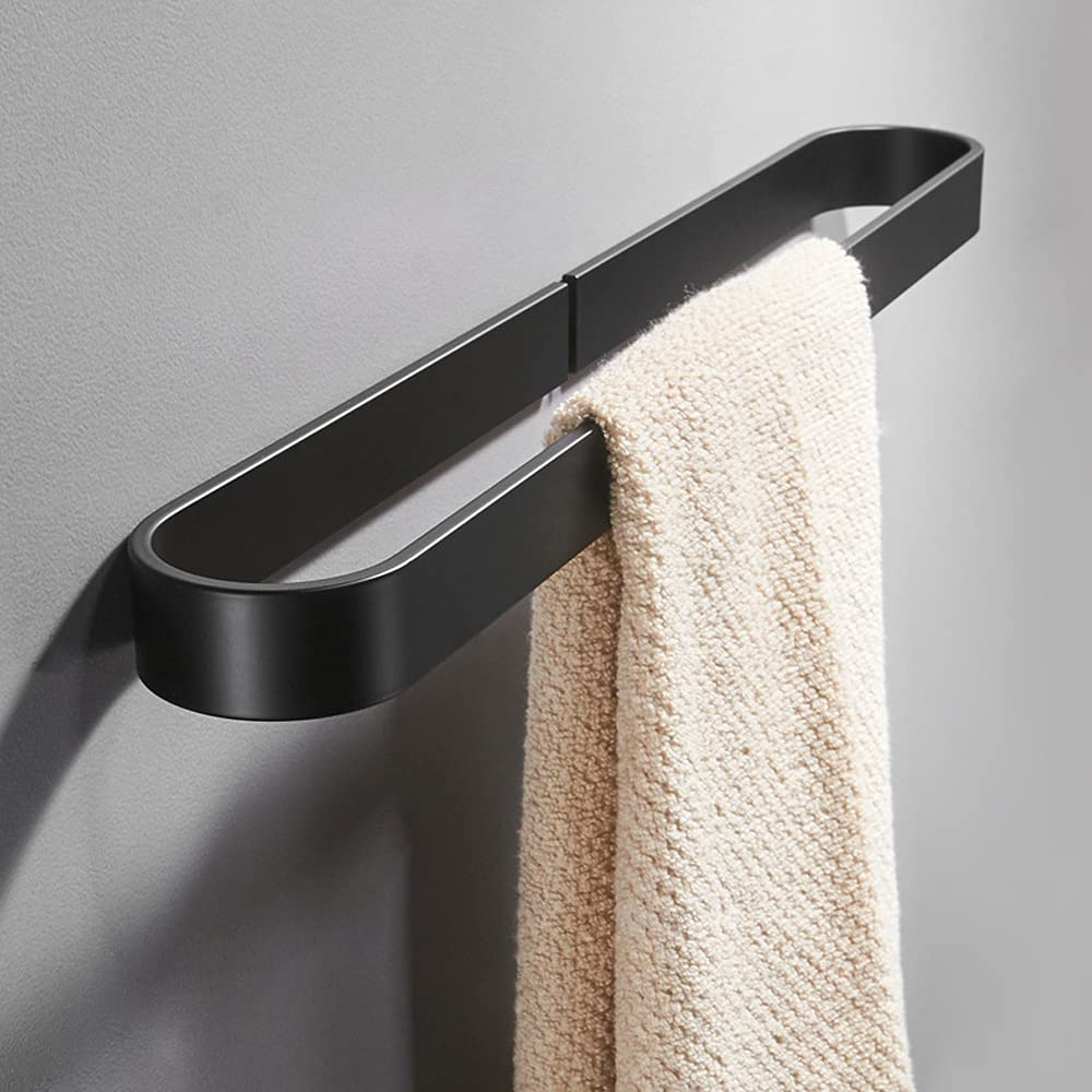 Hodzeed No Drilling Bathroom Towel Bar Rail, Aluminum Adhesive Towel Rings Rack Storage Organizer Holder Slipper Rack, Black