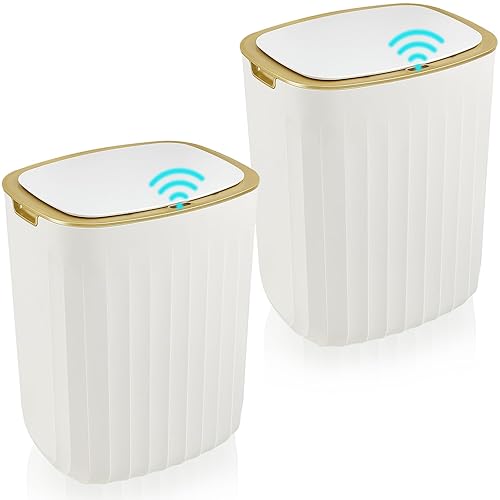 Mifoci 2 botes de basura automáticos de 3.5 galones, sin contacto, con tapas, sensor de movimiento, botes de basura impermeables con bolsa de basura