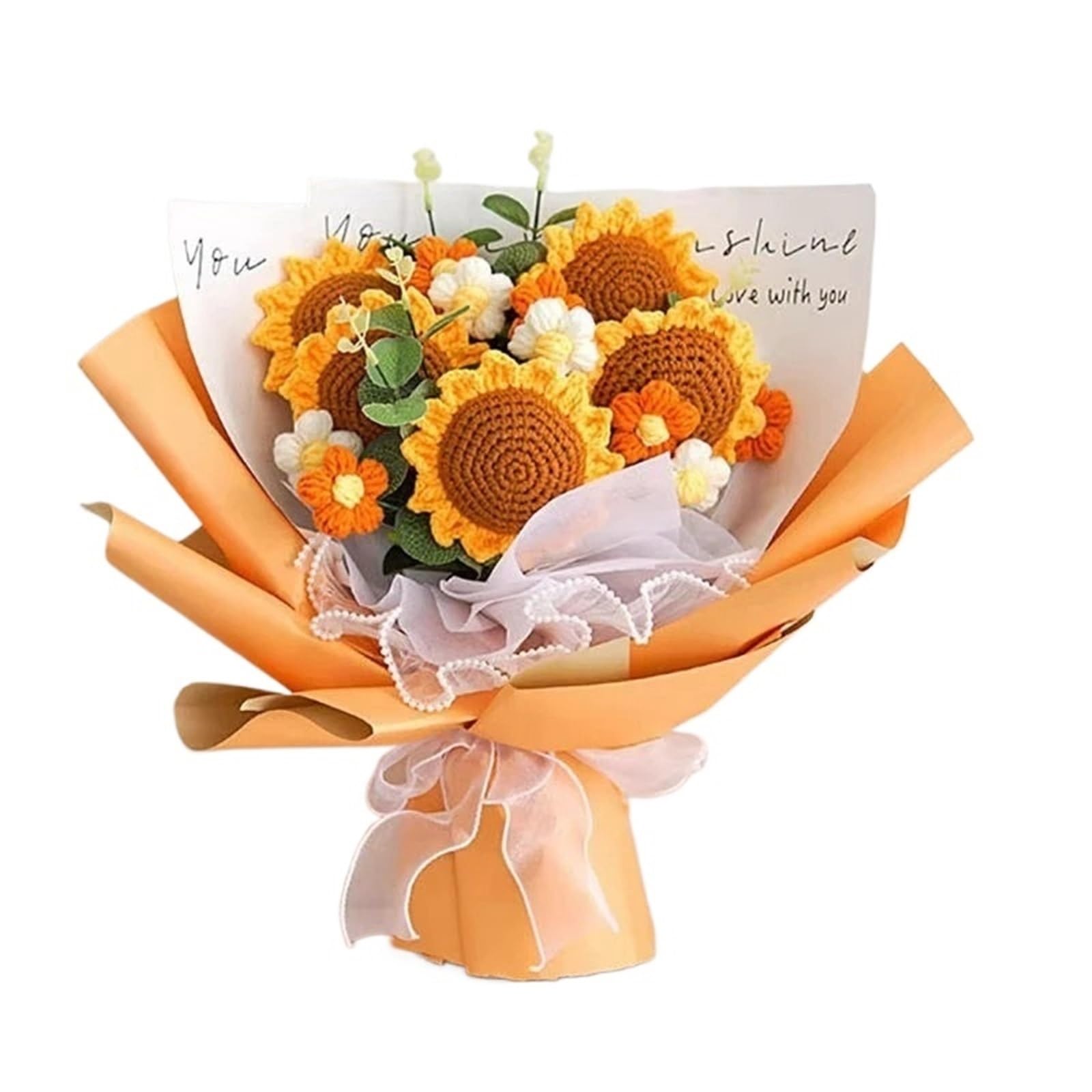 ENWWCH Crochet Bouquet Flower Graduation Woven Artificial Wedding Gift For Home(Color1)