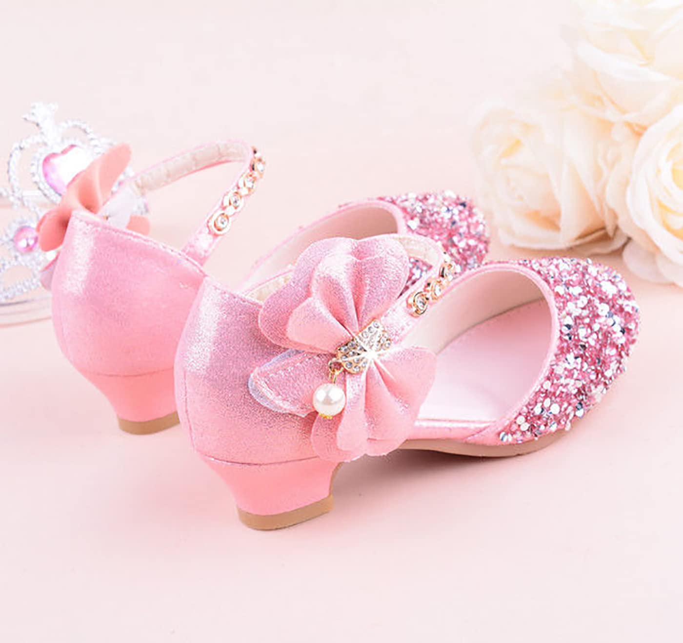 Emin Mädchen Prinzessin Schuhe Kinder Glitzer Schuhe Hoher Absatz Sandalen Hochzeitsschuhe Ballettschuhe Geburtstag Party Halloween Weihnachten Karneval Kostüm Zubehör