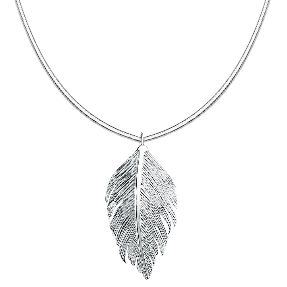 Vinani Anhänger Feder glänzend mit Schlangenkette Sterling Silber 925 Kette Italien Vogel Flügel 2AFD-S00