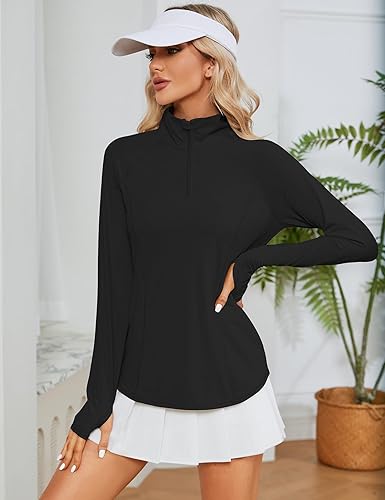 Miniatura 6 de LOMON - Camisetas de manga larga para mujer, protección solar, cremallera de 14, para verano, secado rápido, camisetas de senderismo, sudadera