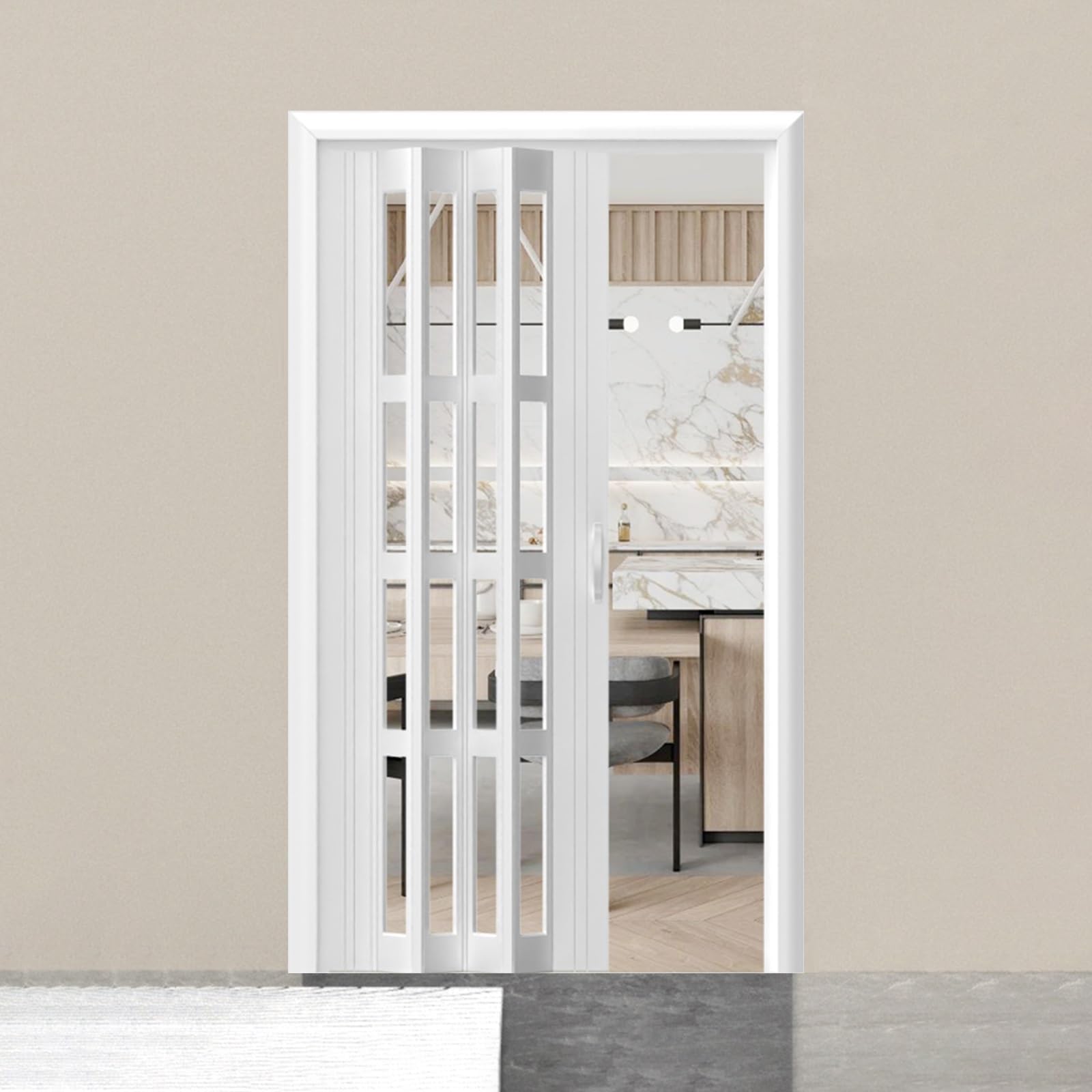 Portes pliantes en accordéon en PVC à deux volets - Cloison invisible pour bureau et entrepôt - Design vertical - Solution peu encombrante