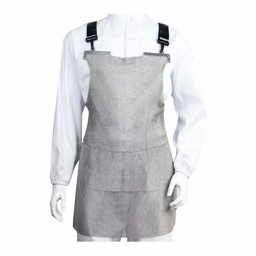 IEOWY Apron Stainless steel Chain mail cut resistant apron, Butcher's safety work stab proof apron, Adjustable shoulder strap (Color : Silver, Size : 75x80cm/29.5"x31.5")