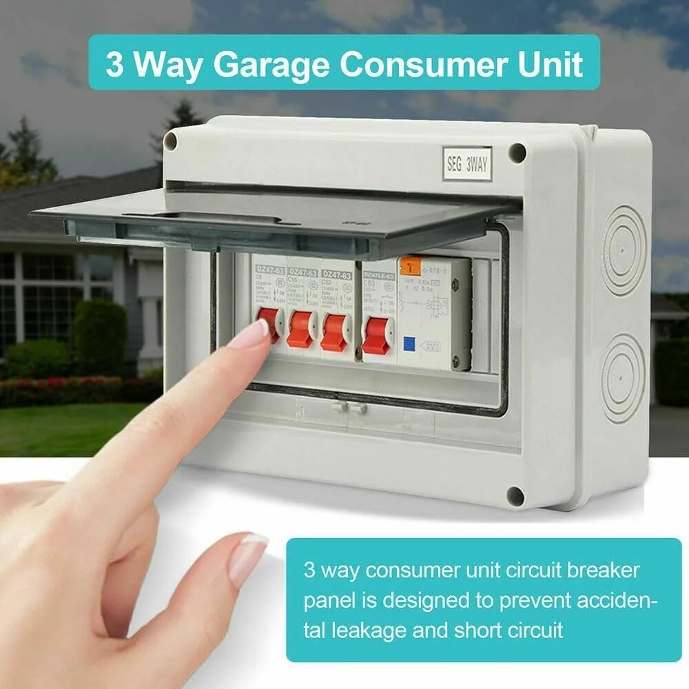Coffret Electrique Etanche Exterieur, Tableau élec Boîte à fusibles en plastique blanc, 3 voies, hangar de Garage, camping-car, caravane, unité consommation, avec RCD et X MCB