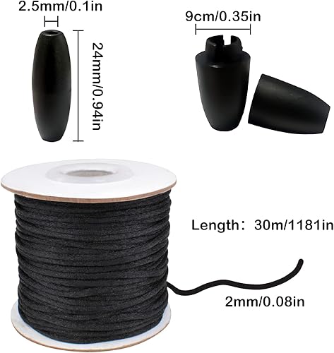 Miniatura 2 de 30 juegos de cierres de seguridad separables, conectores de barril de cuentas de plástico con cordones de nailon negro de 98.4 ft, cables de nailon