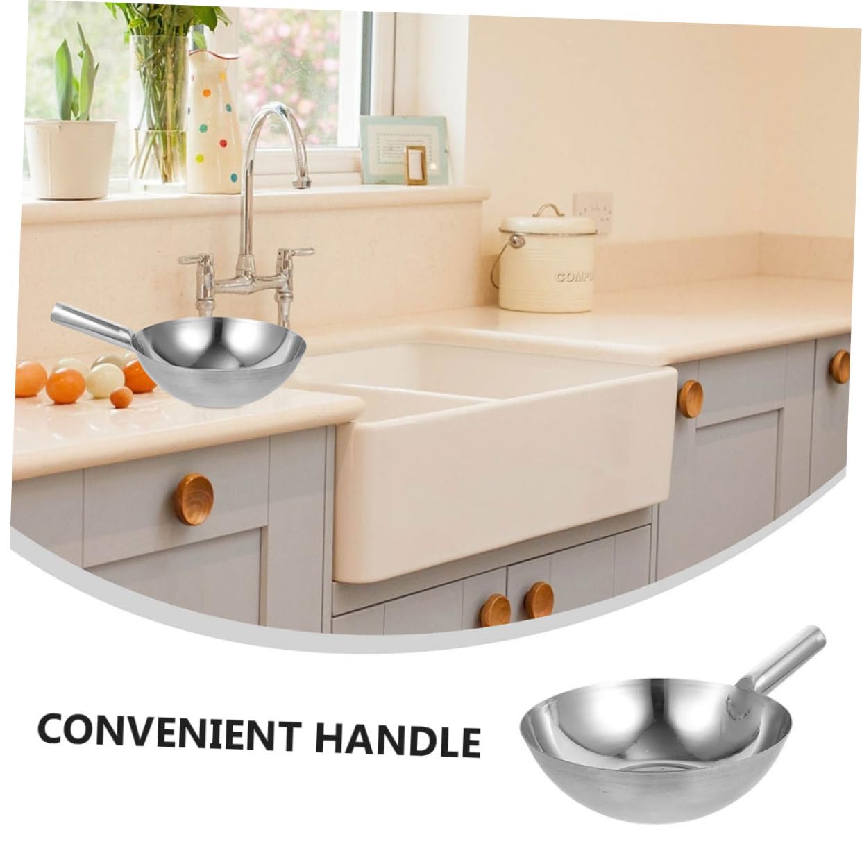 Louche à Eau Design Robuste et Gain de Place Épaisse Longue Poignée en Acier Inoxydable Multifonctionnelle, Accessoire la Cuisine et Salle de Bain