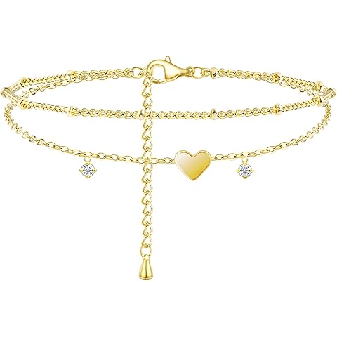 Sterling Silver Anklet Bracelets for Women Waterproof, 925 Sliver Plated CZ & Heart...
