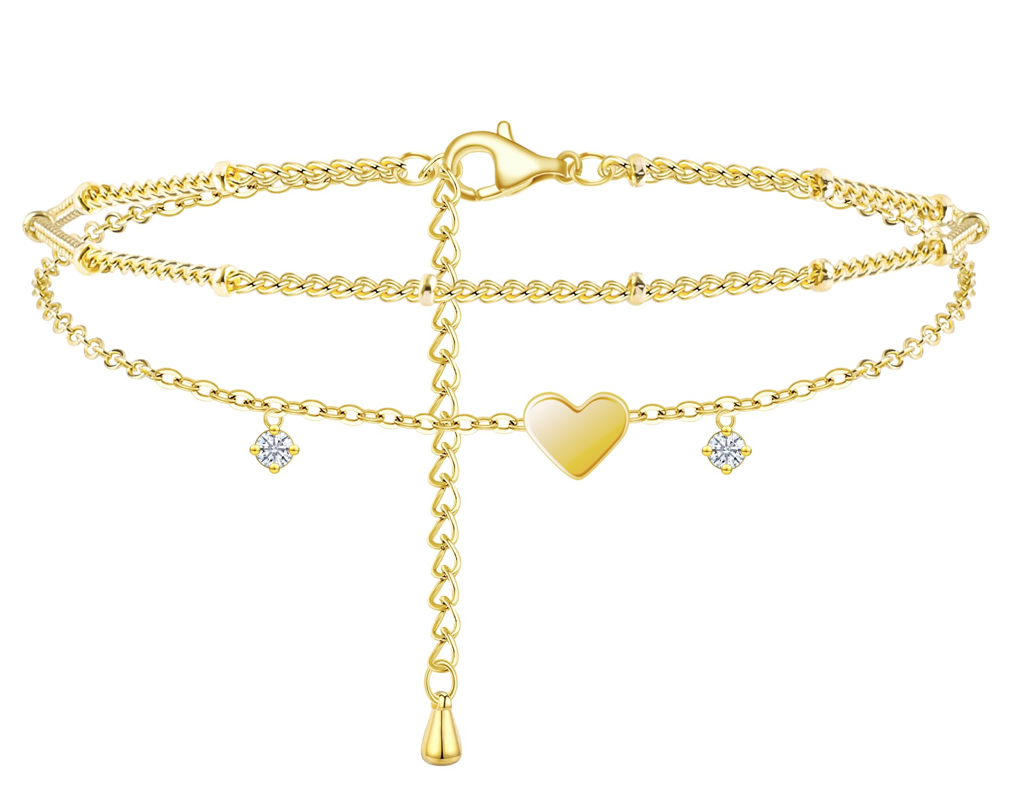 Sterling Silver Anklet Bracelets for Women Waterproof, 925 Sliver Plated CZ & Heart Charm Dainty Layer Anklets for Women Trendy, Simple Chain Anklets Set Gifts for Women, Mother Day Jewelry Gifts for Her Women Mom Wife Girlfriend