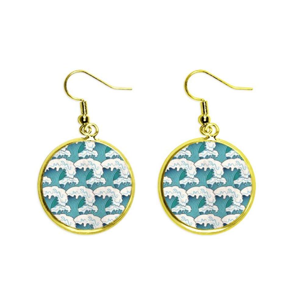 Pendientes largos dorados con olas de ukiyo-e japonés para mujer 2