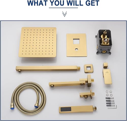 Miniatura 8 de CASAINC Juego completo de grifos de ducha de 10 pulgadas, sistema de ducha de lujo de 3 funciones, cabezal de ducha de lluvia con rociador de mano y