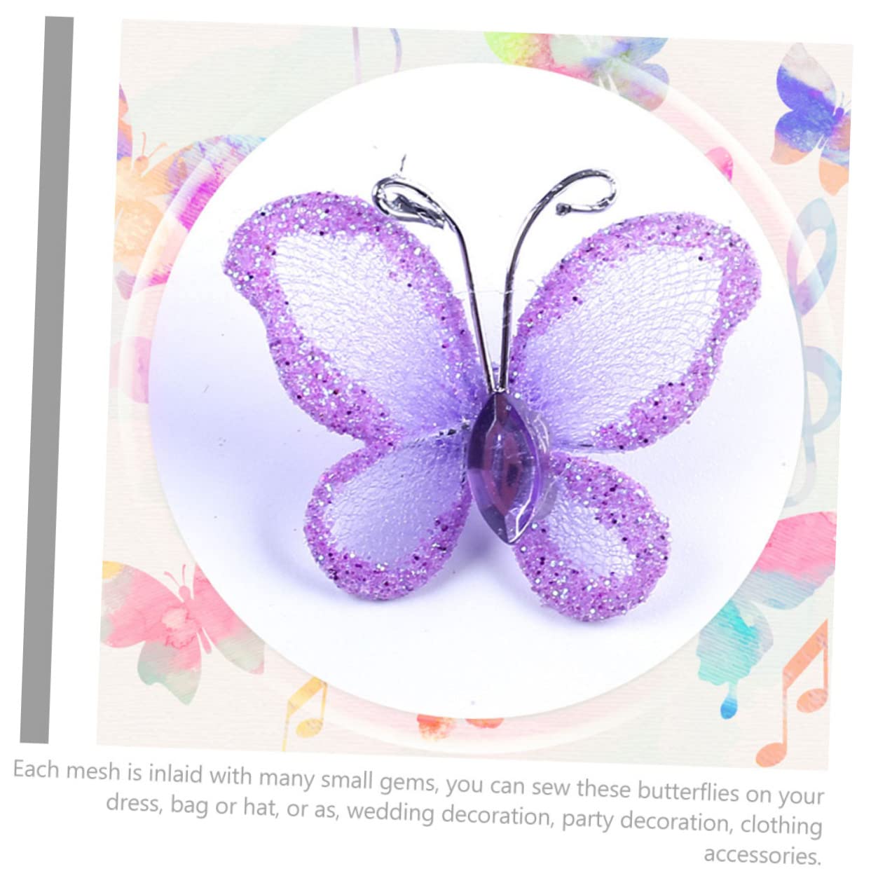 ABOOFAN 300 Stk Retikulierter Schmetterling Mädchenzimmerdekorationen Glitzer-schmetterlingsjuwel Mesh-schmetterlinge Schmetterling Für Blumensträuße Schmetterling Aus Draht Violett Stoff