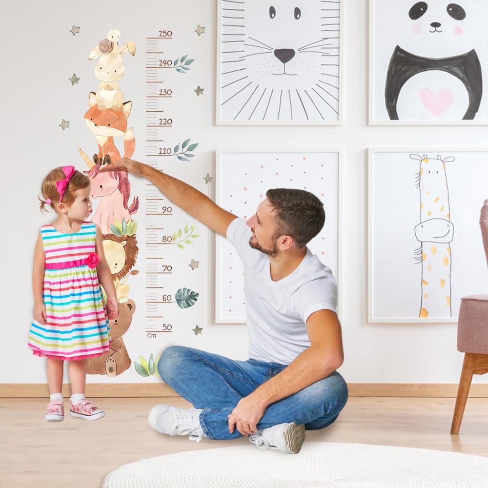 Toise de Mesure pour Enfants, 50-150cm Toise Murale Enfant Règle Hauteur Murale Diagramme Taille, Stickers Muraux Animaux pour Garçon et Fille, Sticker Mural PVC Décoration
