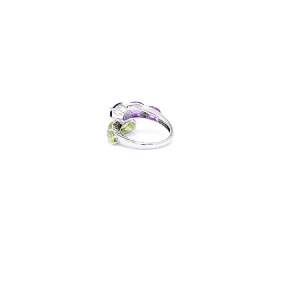 Cavill Edelsteinring Silber 925 Sterling, moderner Damenring mit 4,044 ct Amethyst & Peridot Ovalschliff in Lila-Grün, platiniert, Größe 16-20, stilvoller Schmuck