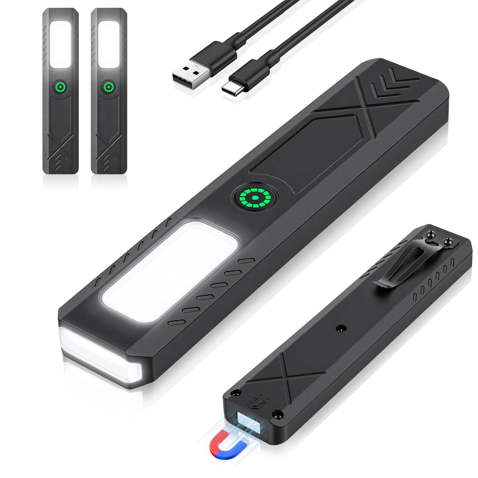 ABOHU Pocket EDC Torch, 2PCS Slim Flat Torch with Pocket Clip and Magnetic Base, USB-C Fast Charging, IP45 Waterproof, LED Torches for Power Cuts, Emergency, Camping, Hiking, Outdoor