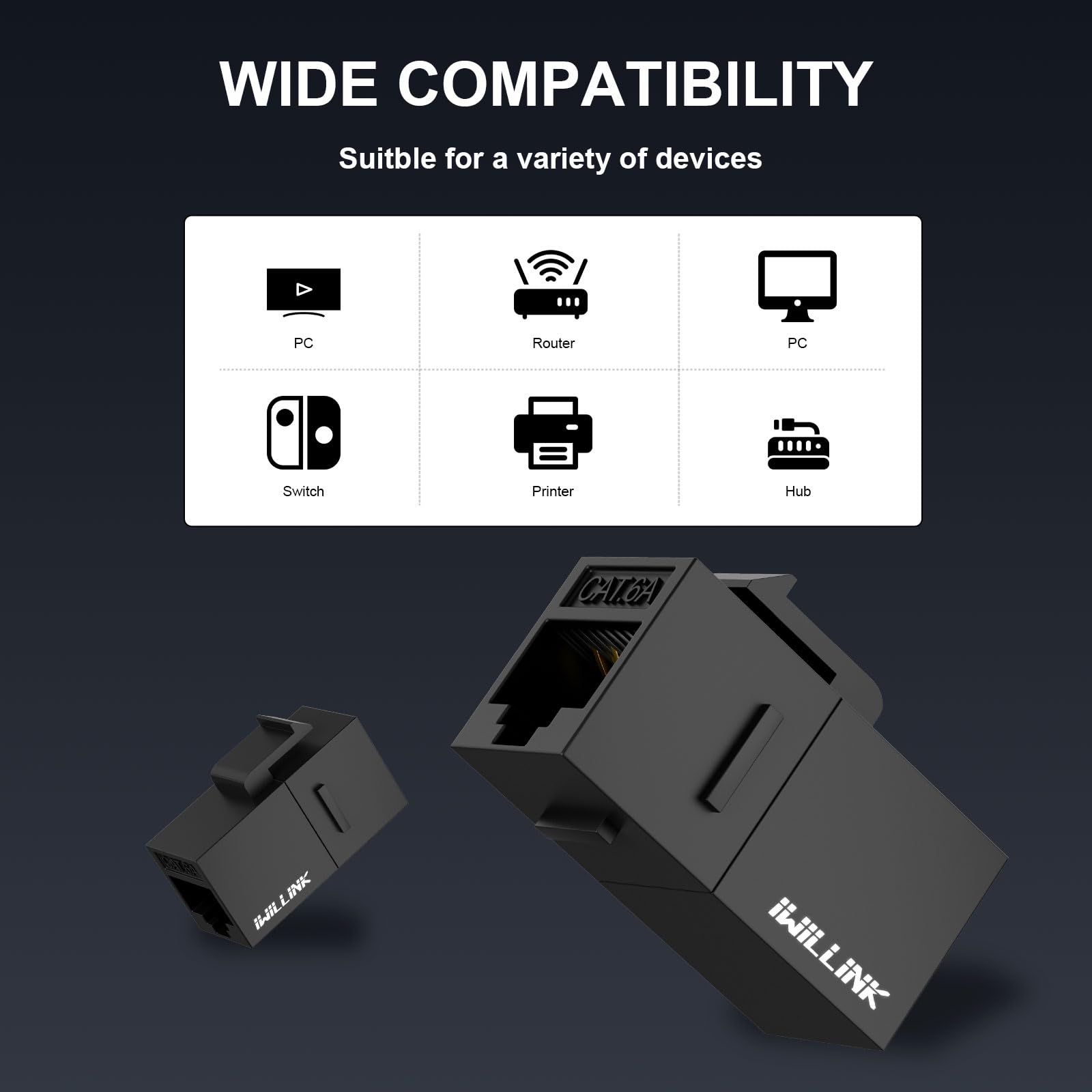 iwillink Lot de 25 coupleurs Keystone RJ45 Cat6A 10 Gbit/s femelle vers femelle Cat6A, adaptateur de coupleur Keystone UTP, coupleur Ethernet, prise Keystone, noir
