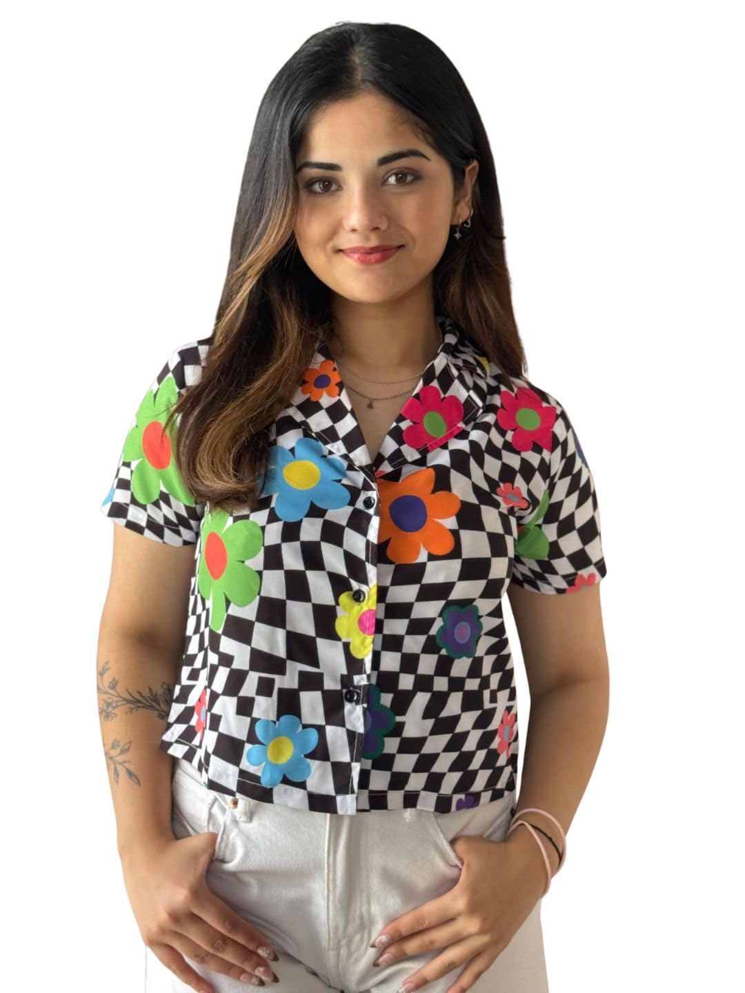 Women's Floral Print Multicolor Crepe Shirt Regular Fit Half Sleeve Shirt for Womens Soft & Breathable & Comfortable Outfits for Office, Casual, Festive & Party (11606)-image-1