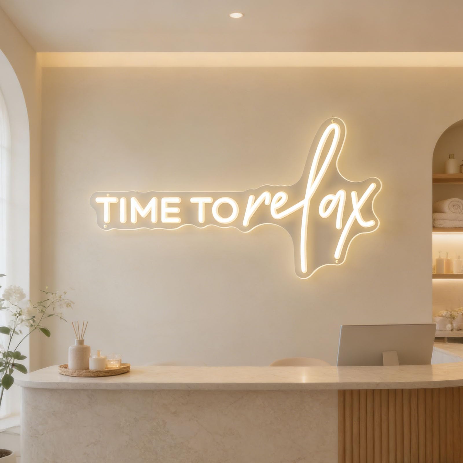 Warm White Time To Relax LED Neon Sign for Wedding Salon Bar Beauty Studio Massage Parlor High-End Restaurant Wall Decor (5V 16.5"x10.2")